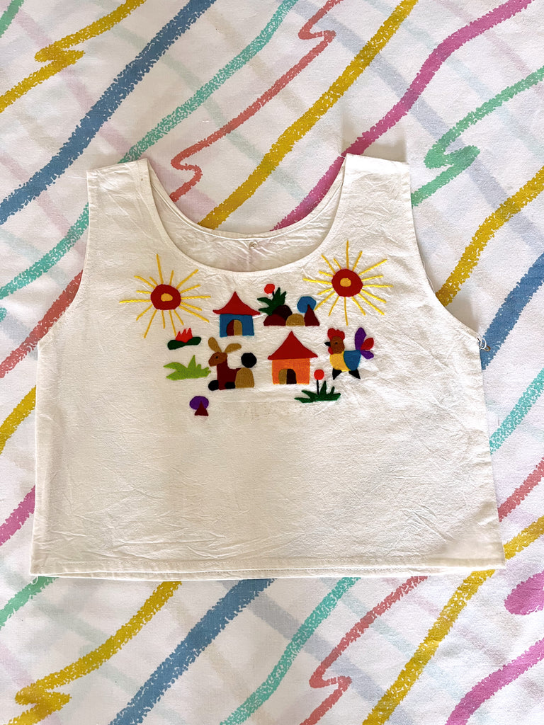 VINTAGE HAND EMBROIDERED SINGLET TOP - SIZE 6