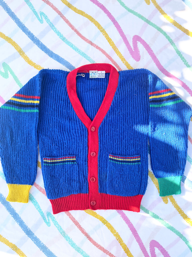 80'S KNIT CARDIGAN - PRIMARY - 4-6 YEARS