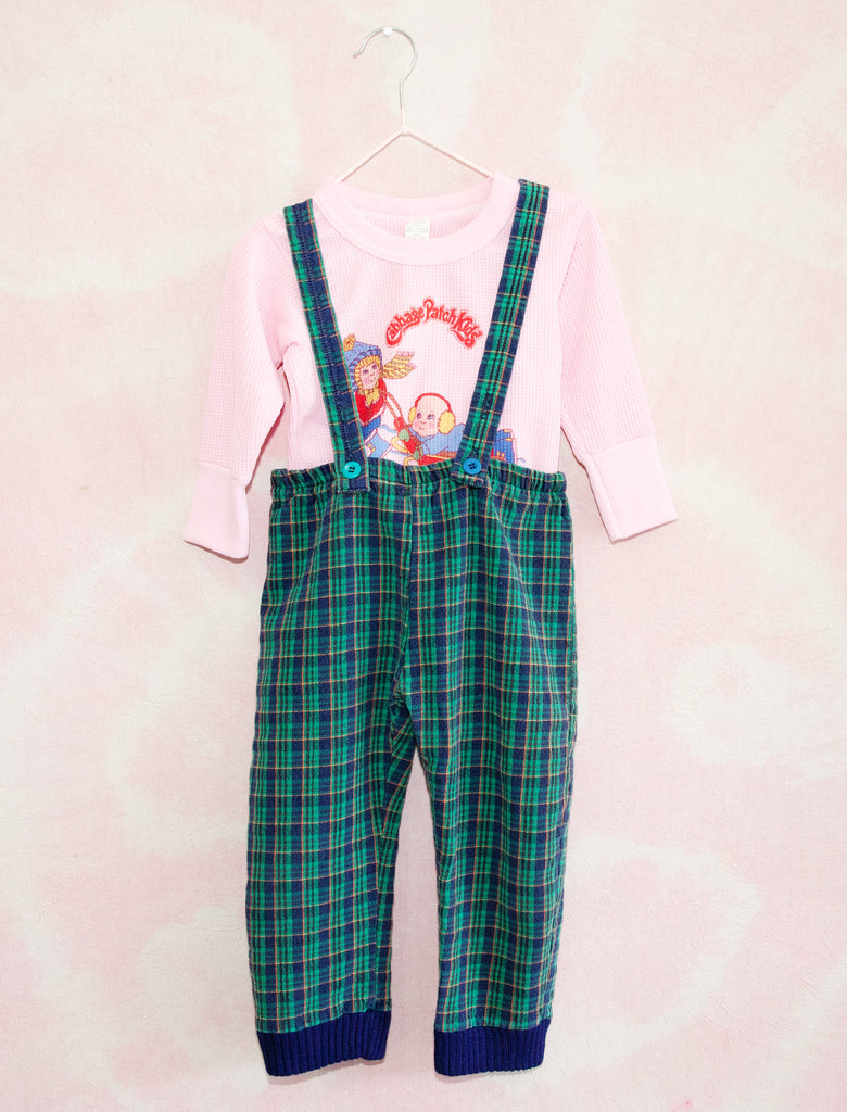 SUSPENDER PANTS - EMERALD CHECK - 3-4YEARS