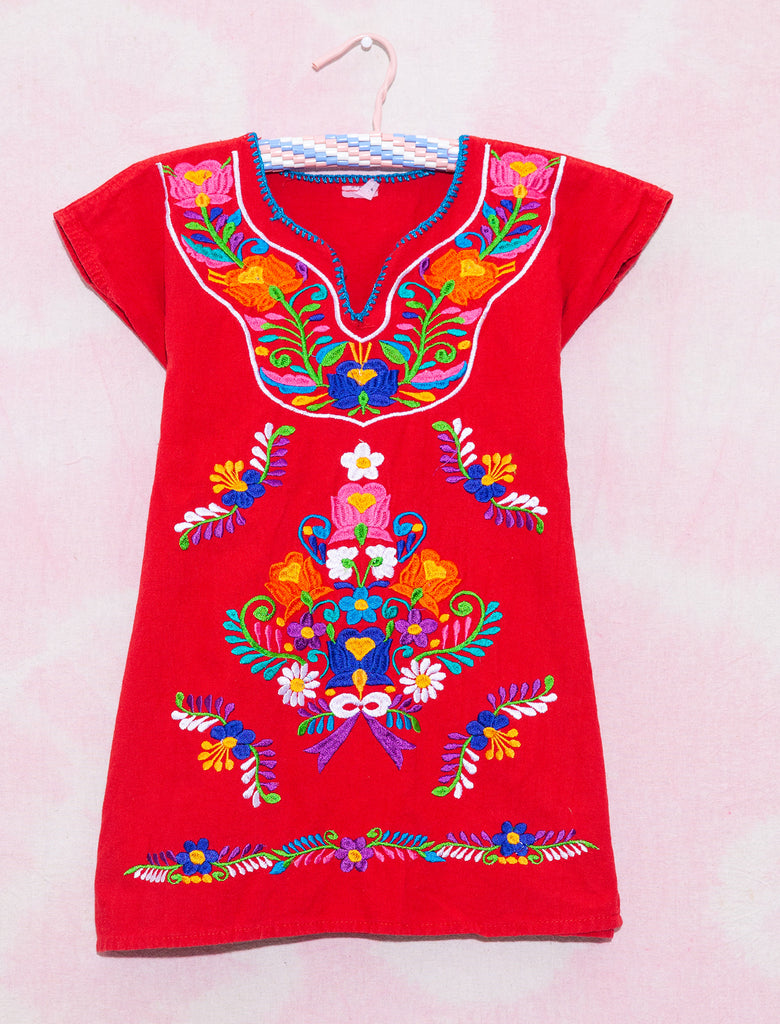 joey rainbow kids vintage Mexican dress with rainbow embroidery