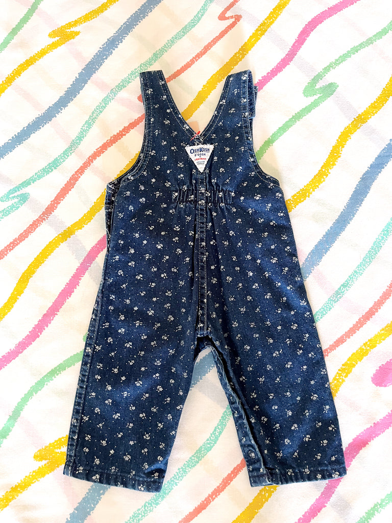 OSHKOSH  OVERALLS - DITZY FLORAL DENIM - 0-1.5 YEARS