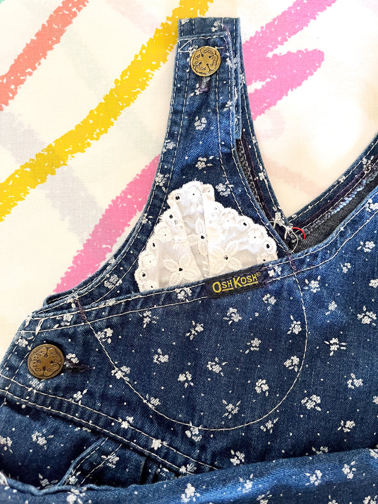 OSHKOSH  OVERALLS - DITZY FLORAL DENIM - 0-1.5 YEARS