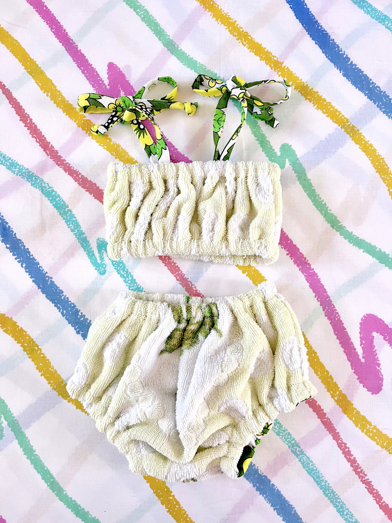 VINTAGE BIKINI BLOOMER SET - GREEN TOWEL - 6-9 MONTHS