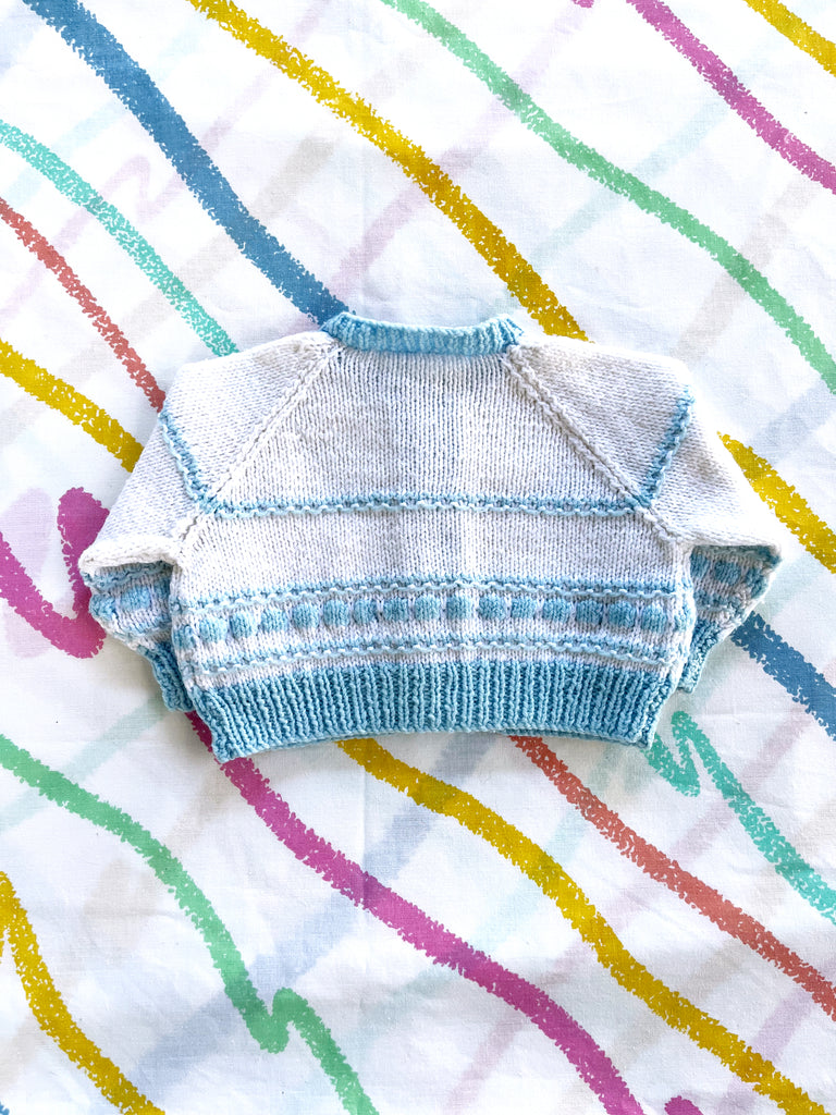 NANA KNIT CARDIGAN - BABY BLUE/ WHITE - 3-6 MONTHS