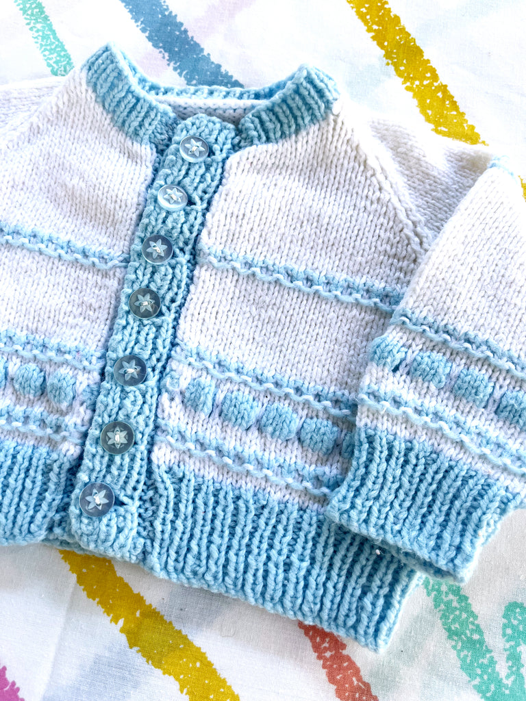 NANA KNIT CARDIGAN - BABY BLUE/ WHITE - 3-6 MONTHS