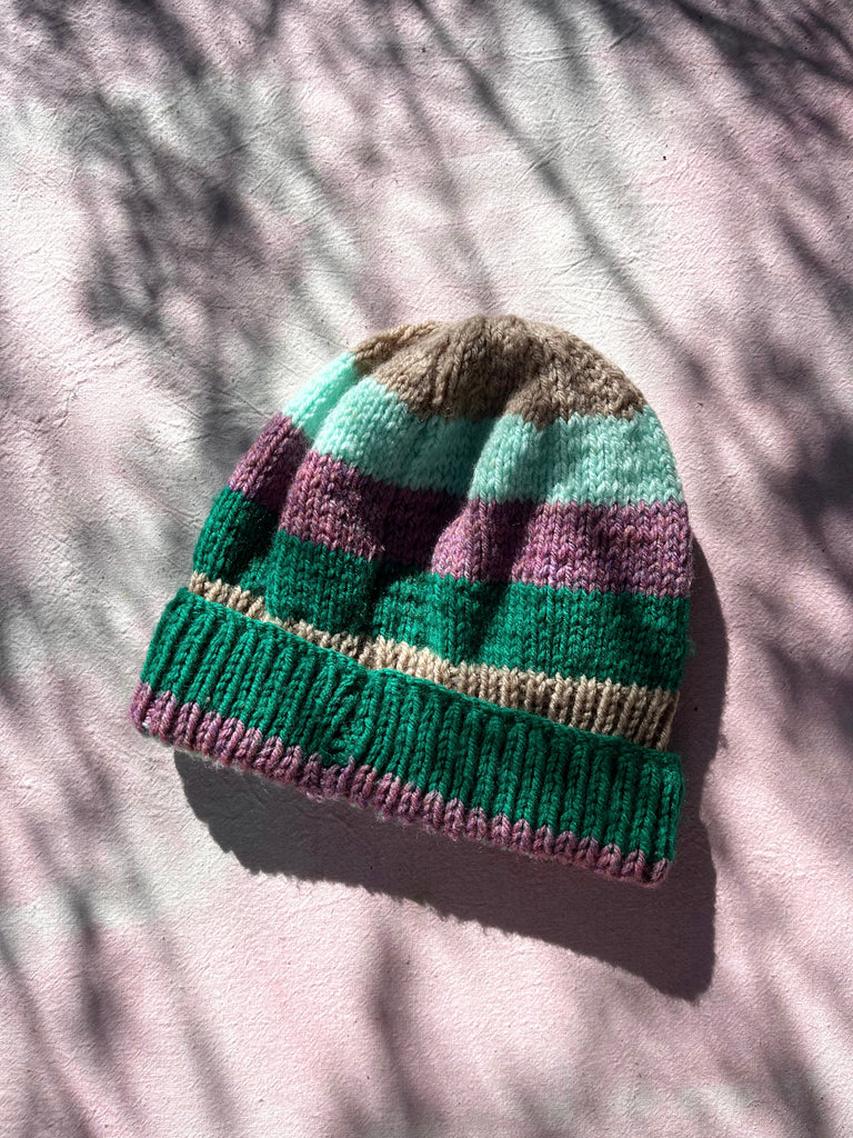 HANDKNIT BEANIE - EARTHY STRIPES