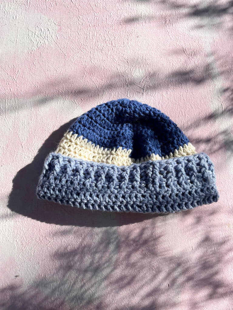 HANDKNIT BEANIE - BLUE STRIPES