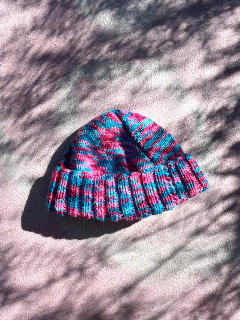 HANDKNIT BEANIE - PINK/ BLUE SPARKLES
