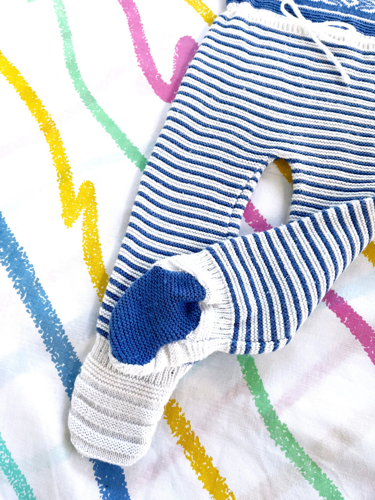 VINTAGE NANA KNIT ONSIE - WHITE / BLUE - 6-12 MONTHS