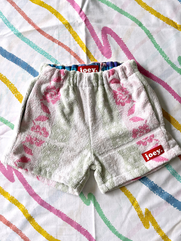 JOEY VINTAGE TOWEL SHORTS - PINK GREEN DREAM - 4-5 YEARS