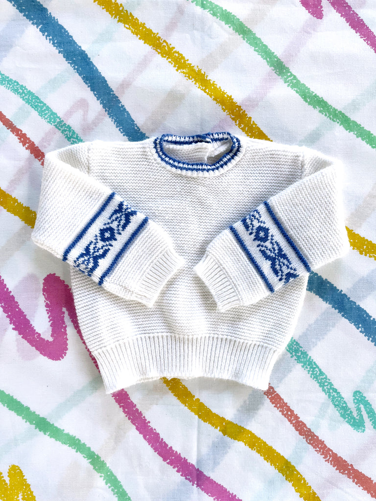 NANA KNIT CARDIGAN - WHITE / BLUE - 3-6 MONTHS