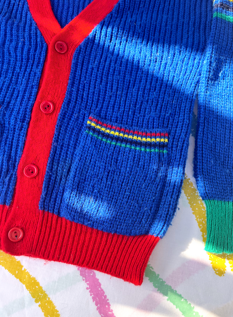 80'S KNIT CARDIGAN - PRIMARY - 4-6 YEARS