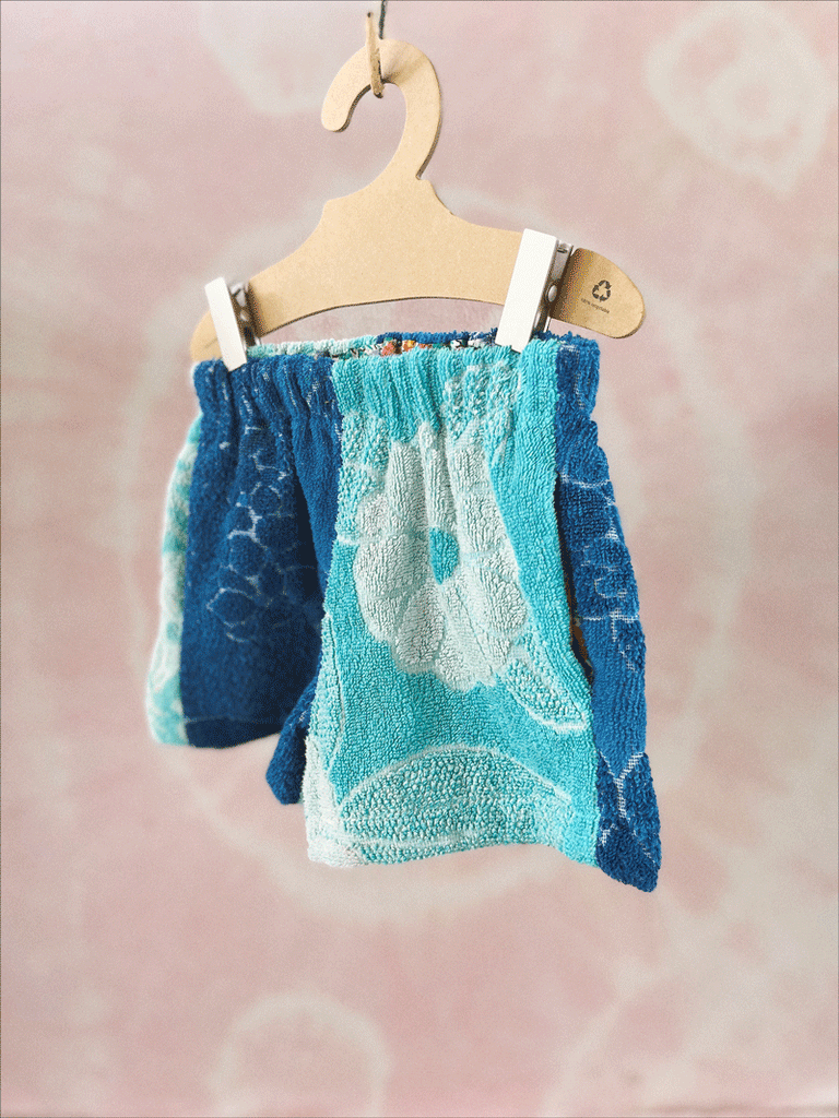 JOEY VINTAGE TOWEL SHORTS - BLUE ON BLUE LAGOON  - 2-3 YEARS