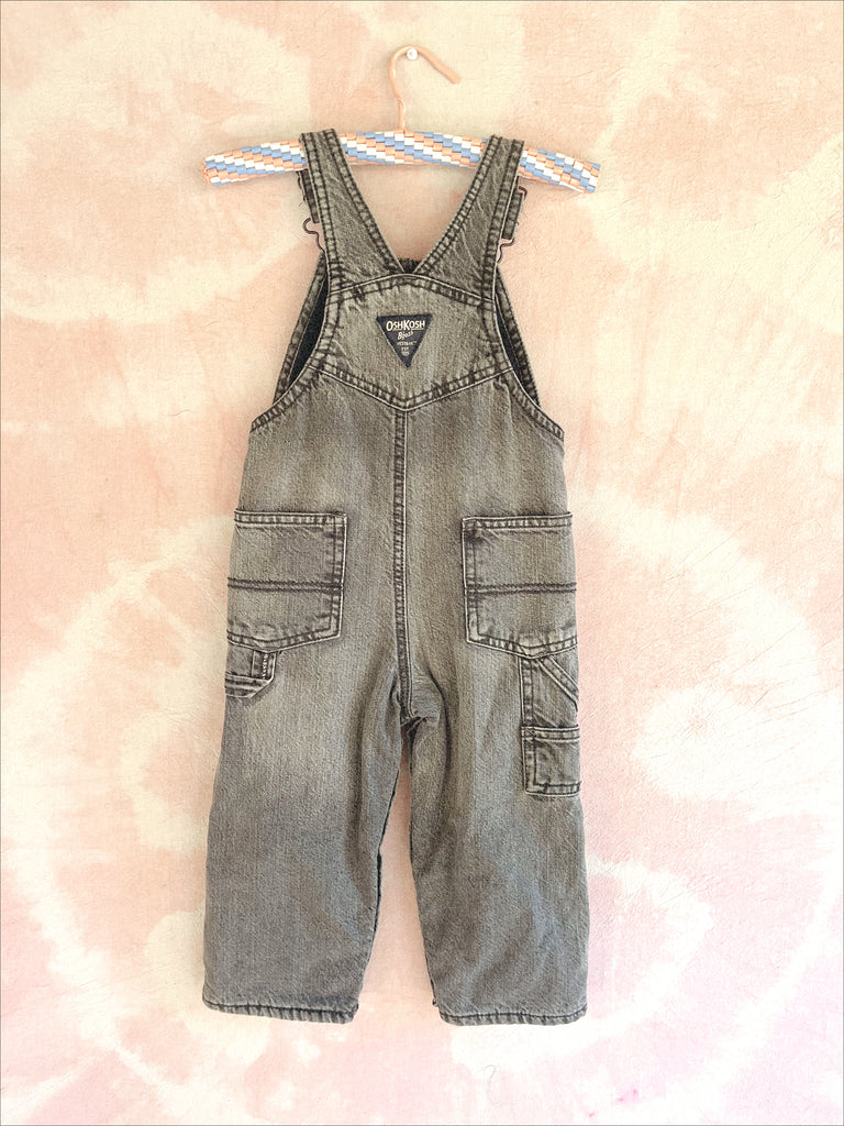 OSHKOSH DENIM OVERALLS - BLACK FADE  - 2-3 YEARS