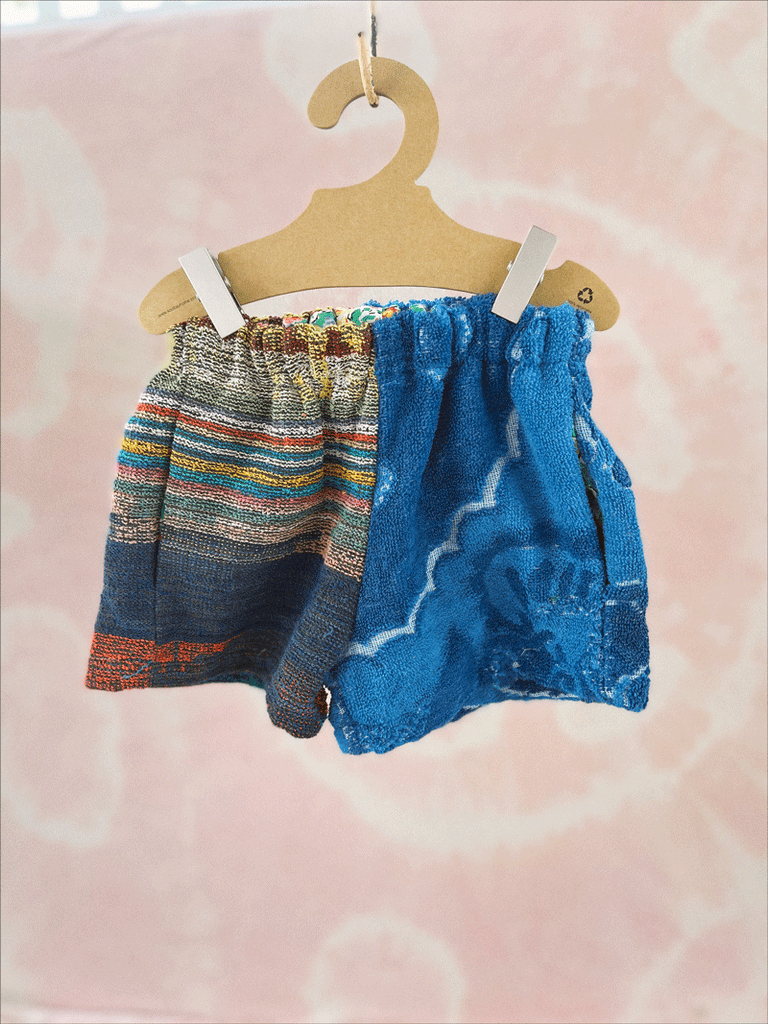 JOEY VINTAGE TOWEL SHORTS - BLUE ON 90's MULTI  - 2-3 YEARS