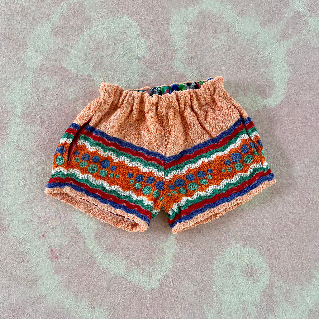 JOEY VINTAGE TOWEL SHORTS - 60'S CORAL MULTI DOTS + STRIPES  - 3-4 YEARS