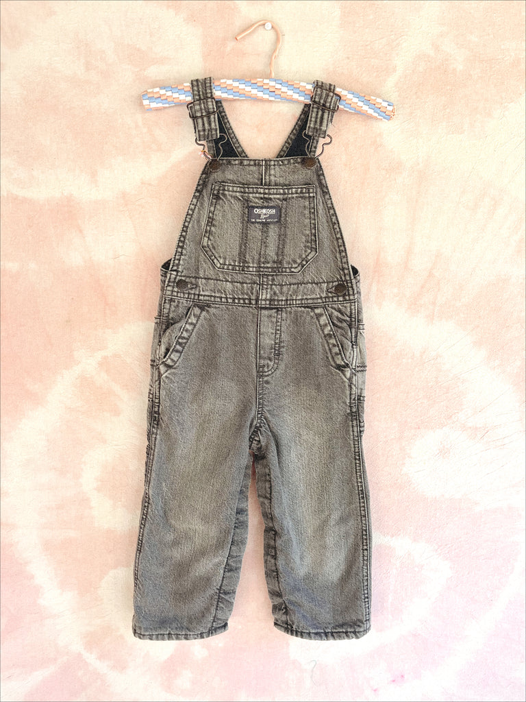 OSHKOSH DENIM OVERALLS - BLACK FADE  - 2-3 YEARS