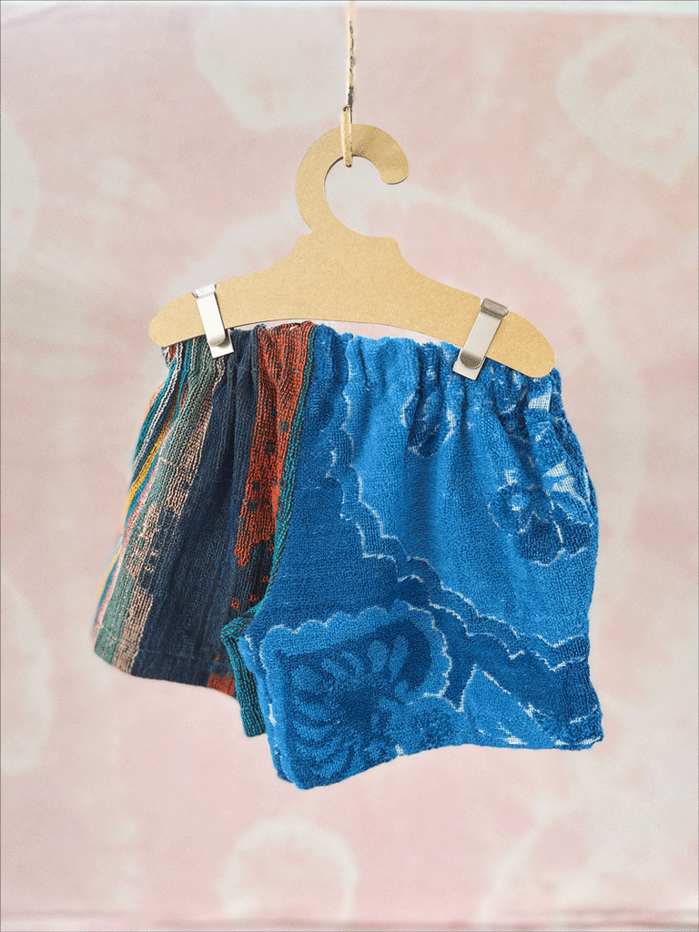 JOEY VINTAGE TOWEL SHORTS - BLUE ON 90's MULTI  - 2-3 YEARS