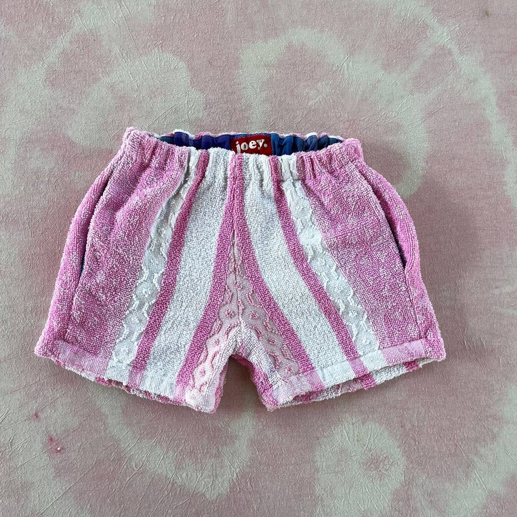 JOEY VINTAGE TOWEL SHORTS - PASTEL PINK CANDY STRIPES - 4-5 YEARS