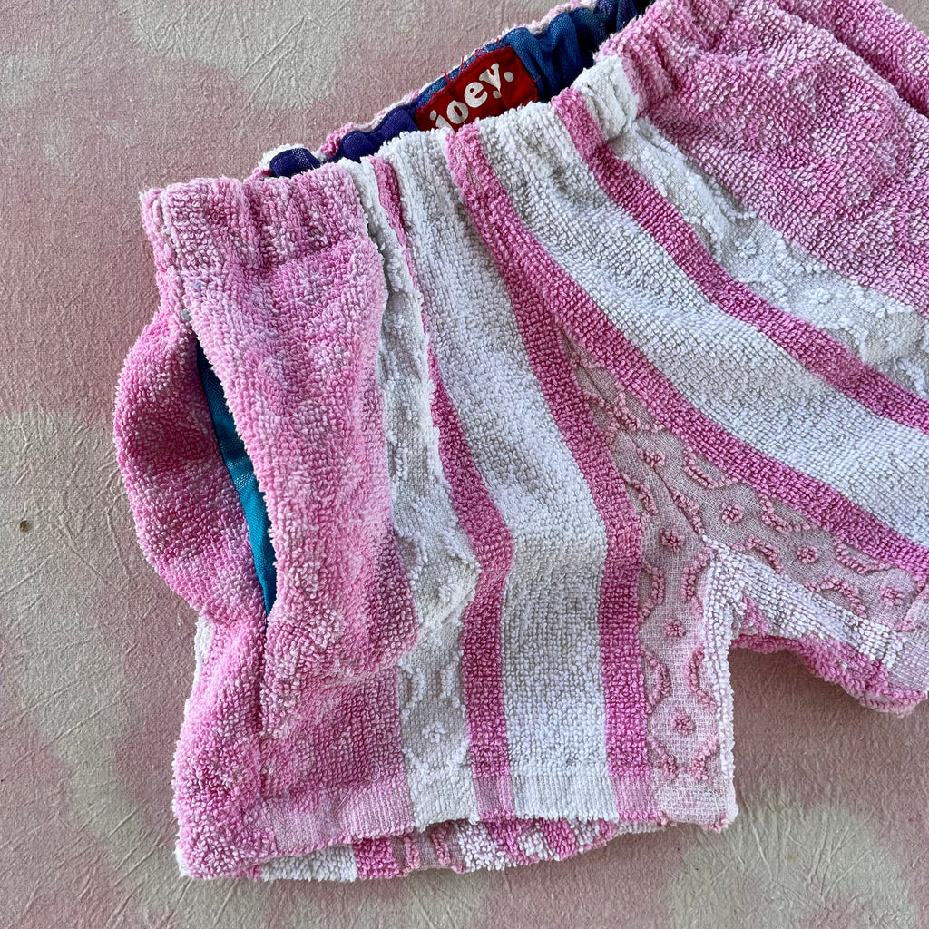 JOEY VINTAGE TOWEL SHORTS - PASTEL PINK CANDY STRIPES - 4-5 YEARS