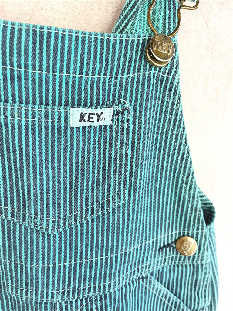 VINTAGE "KEY" STRIPE OVERALLS - BLUE - 2-4 YEARS