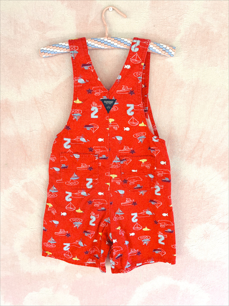 OSHKOSH SHORTY OVERALLS - RED BOAT PRINT - 3 YEARS