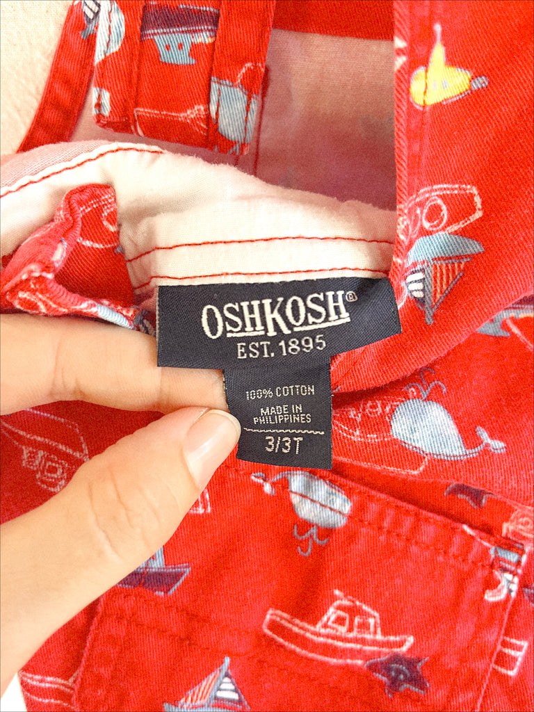 OSHKOSH SHORTY OVERALLS - RED BOAT PRINT - 3 YEARS