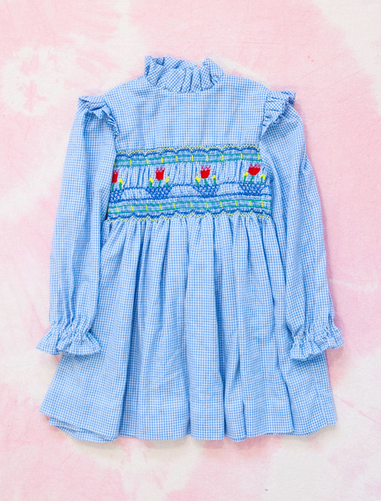 joey rainbow kids vintage blue check prairie dress