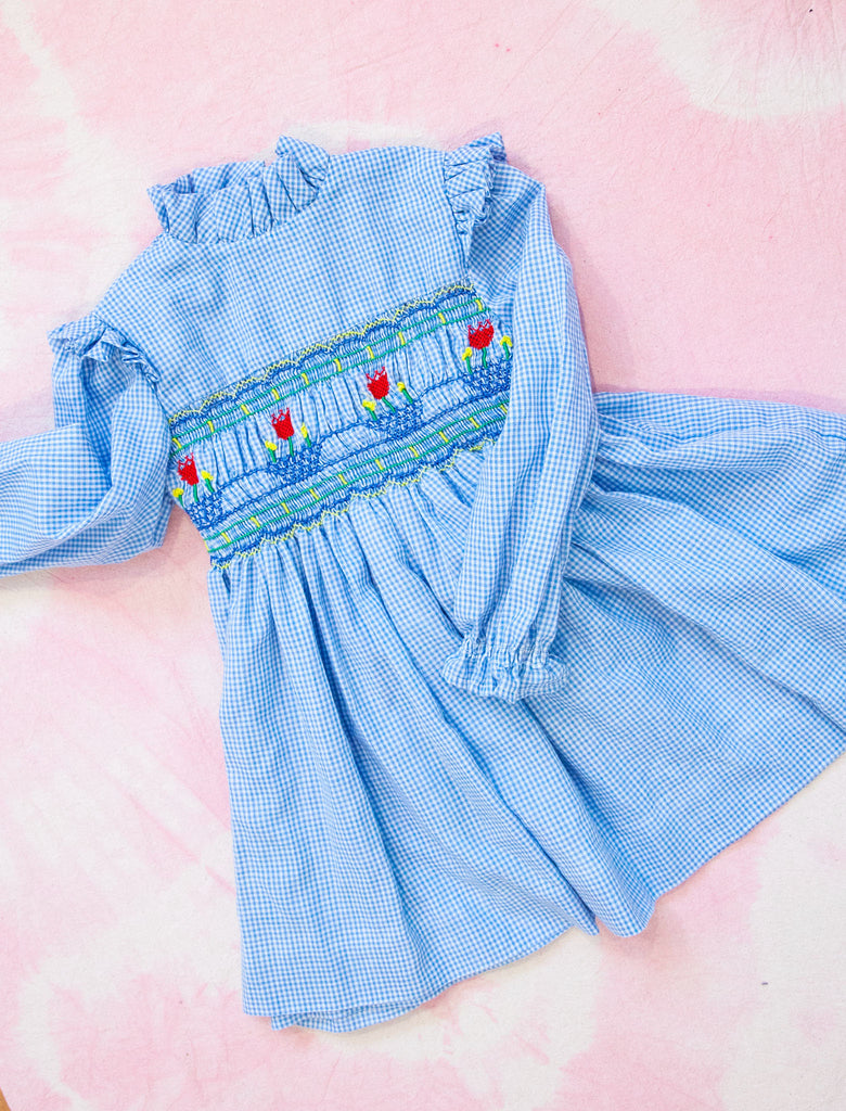 joey rainbow kids vintage baby blue check prairie dress