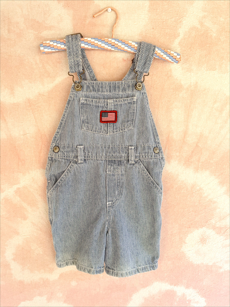 VINTAGE "OLD NAVY" SHORTY OVERALLS - BLUE PIN STRIPE - 3 YEARS