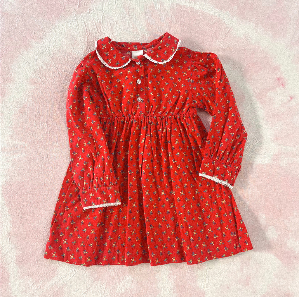 RED GARDEN PARTY DRESS - CHERRY COLA - 2-3 YEARS