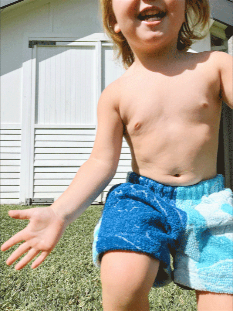 JOEY VINTAGE TOWEL SHORTS - BLUE ON BLUE LAGOON  - 2-3 YEARS