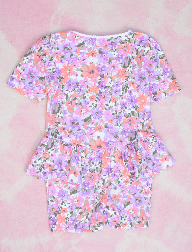 80s JUMPSUIT DRESS - PINK FLORAL - 5-6 YEARS