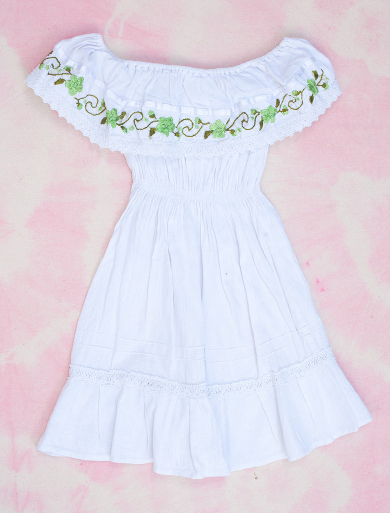 FIESTA DRESS - WHITE/AVOCADO - 6-8 YEARS