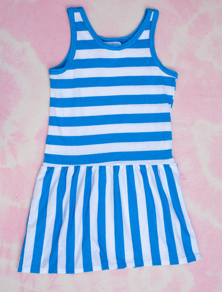 DROP WAIST DRESS - SKY STRIPE - 10-12 YEARS