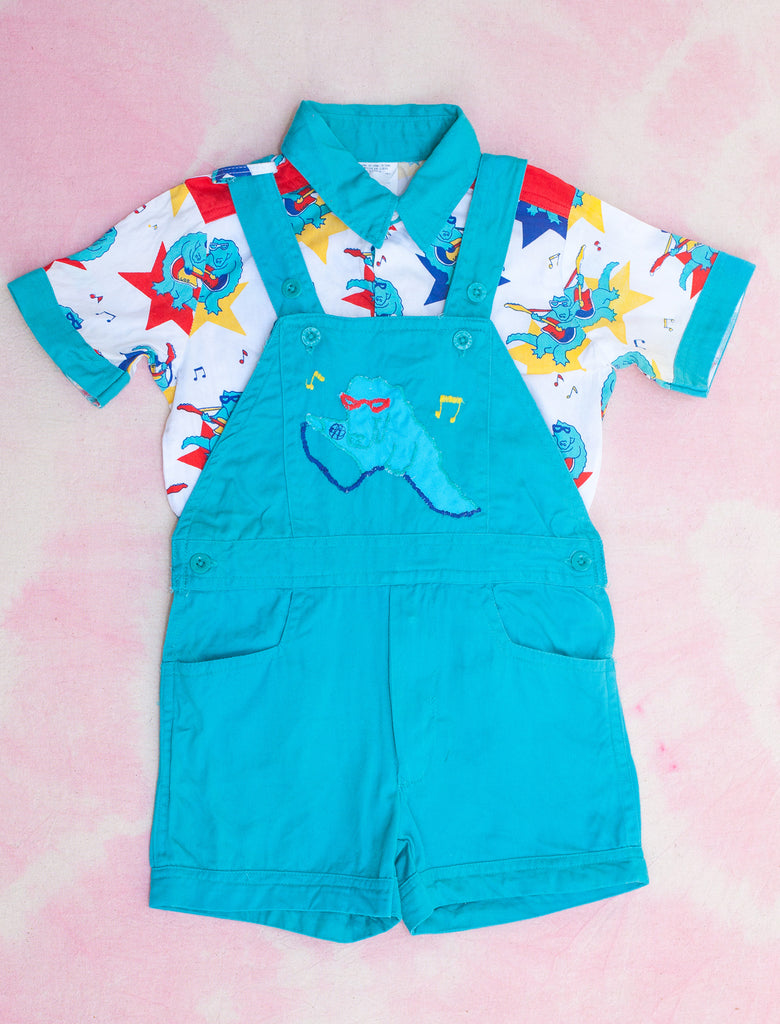 joey rainbow kids vintage oshkosh Dino overalls  short