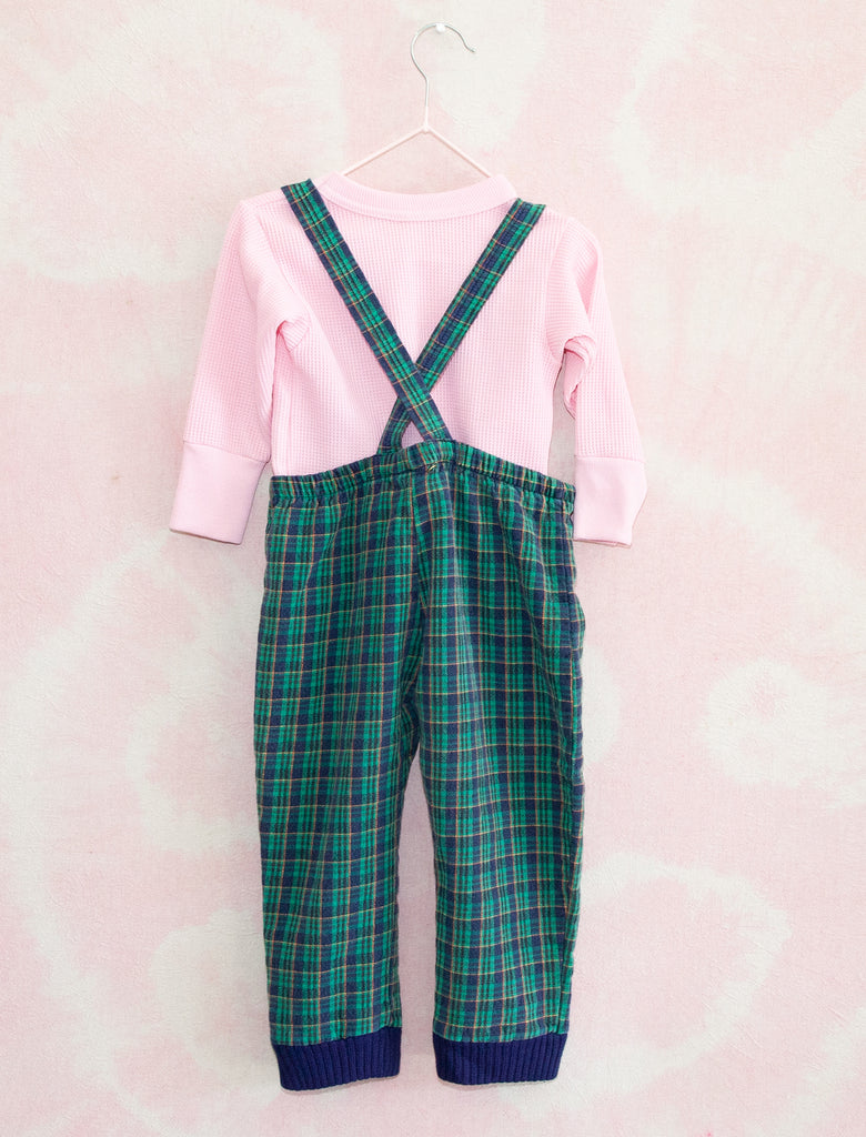 SUSPENDER PANTS - EMERALD CHECK - 3-4YEARS
