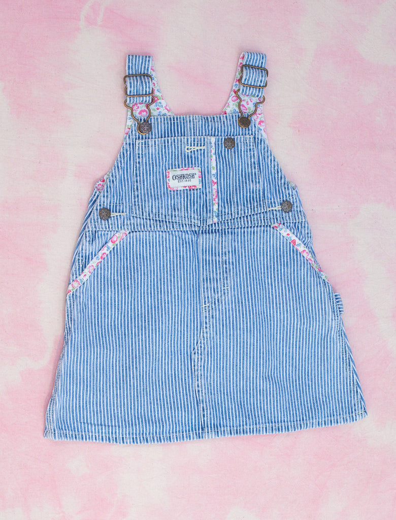 OSHKOSH PINAFORE DRESS - DENIM PINSTRIPE - 1-2 YEARS