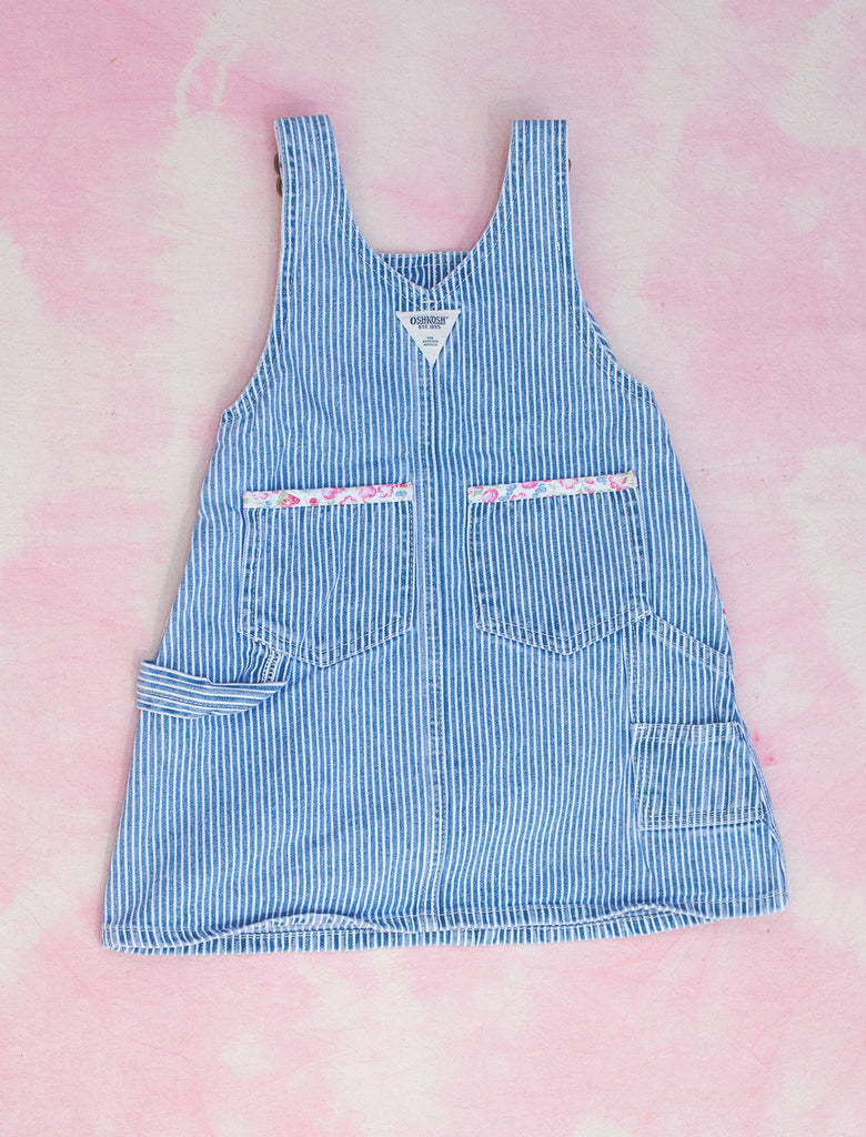 OSHKOSH PINAFORE DRESS - DENIM PINSTRIPE - 1-2 YEARS