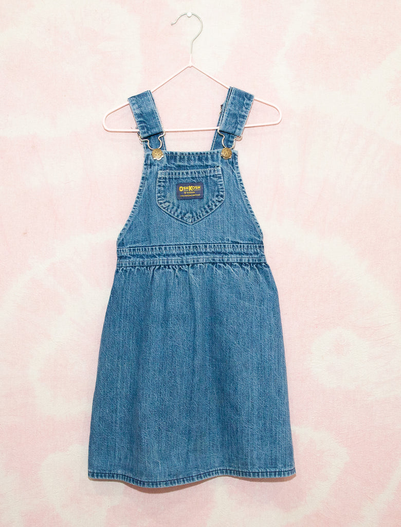 joey rainbow kids vintage Oshkosh pinafore dress  light wash denim