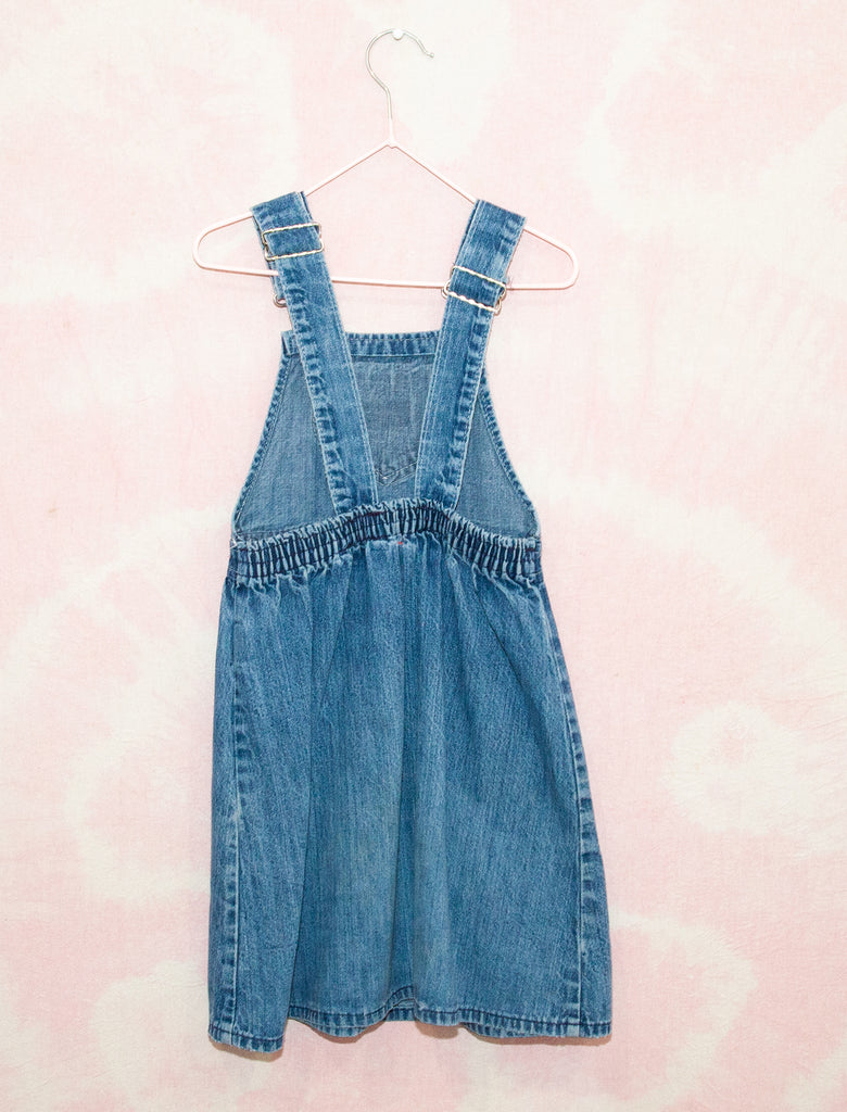 joey rainbow kids vintage Oshkosh pinafore dress  light wash denim
