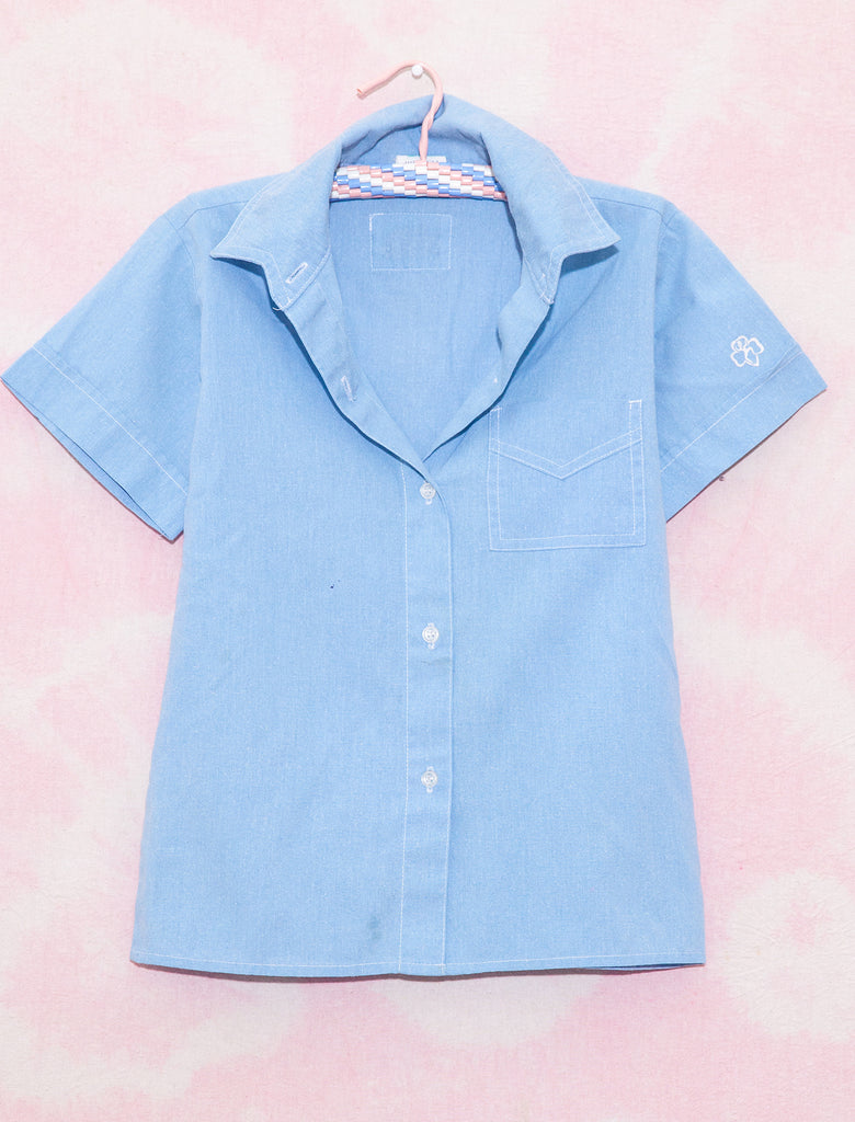 70s GIRL SCOUT SHIRT - SKY BLUE - 7-8 YEARS