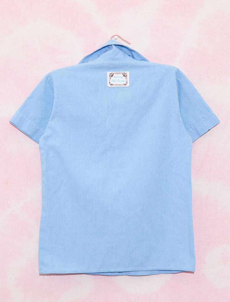 70s GIRL SCOUT SHIRT - SKY BLUE - 7-8 YEARS