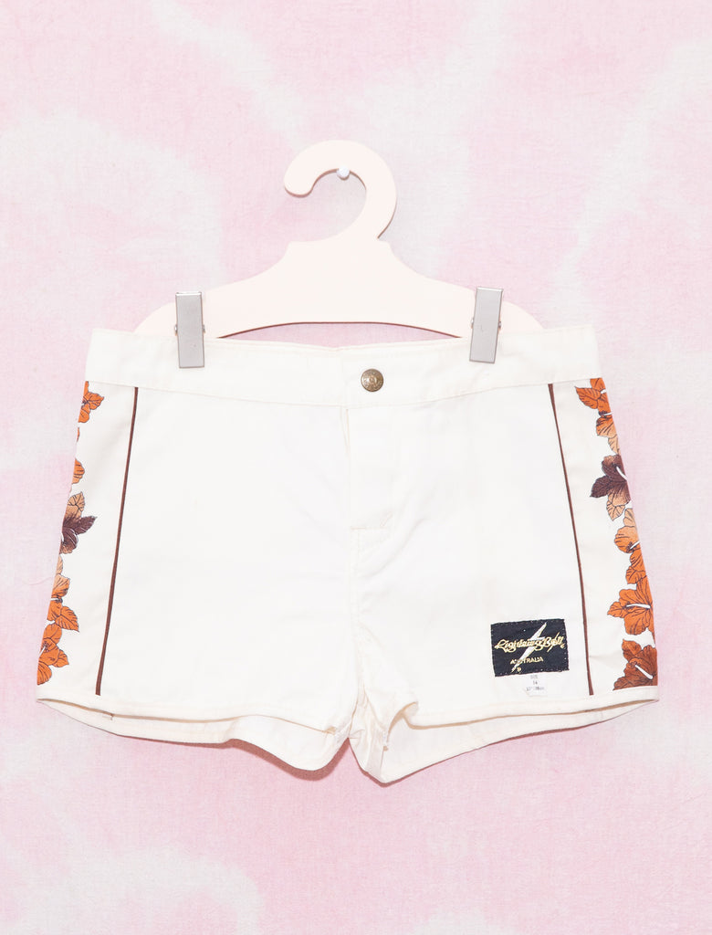 LIGHTNING BOLT BOARDSHORTS - CREAM/BROWN HIBISCUS - 12 YEARS/27"