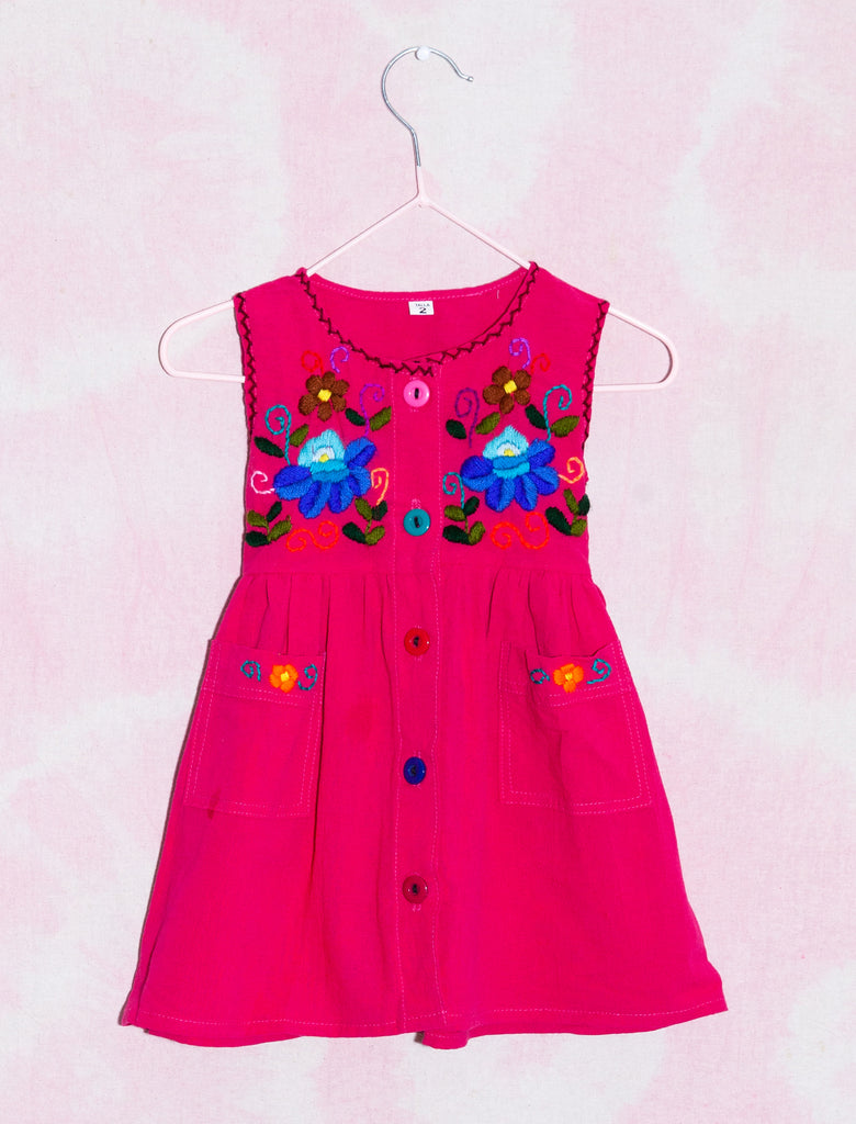 joey rainbow kids vintage hand embroidered Mexican summer cotton dress