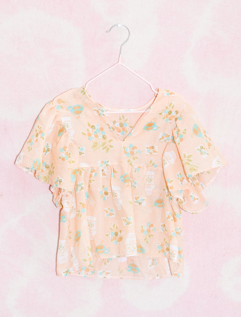 GARDEN PARTY PEASANT TOP  -  PEACH  - 2-3 YEARS