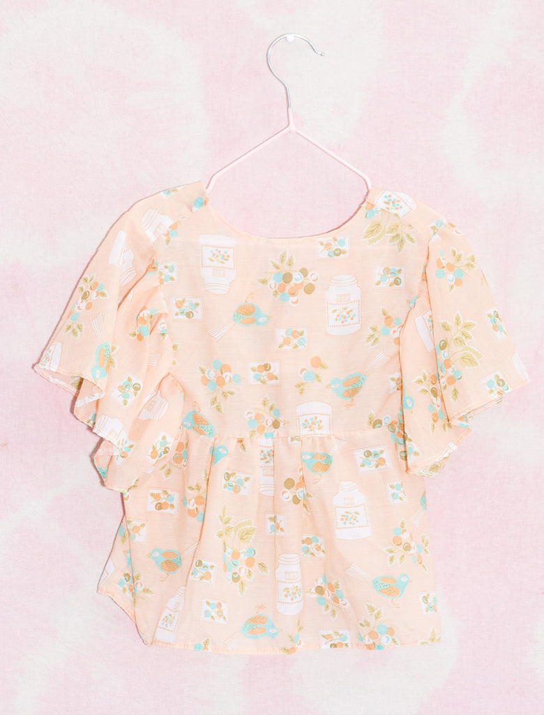 GARDEN PARTY PEASANT TOP  -  PEACH  - 2-3 YEARS