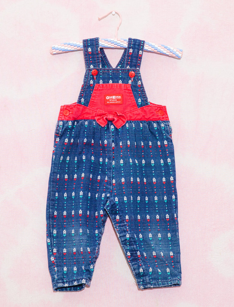 OSHKOSH DENIM BOW OVERALLS - DENIM / DAISY HEARTS - 0-1 YEARS