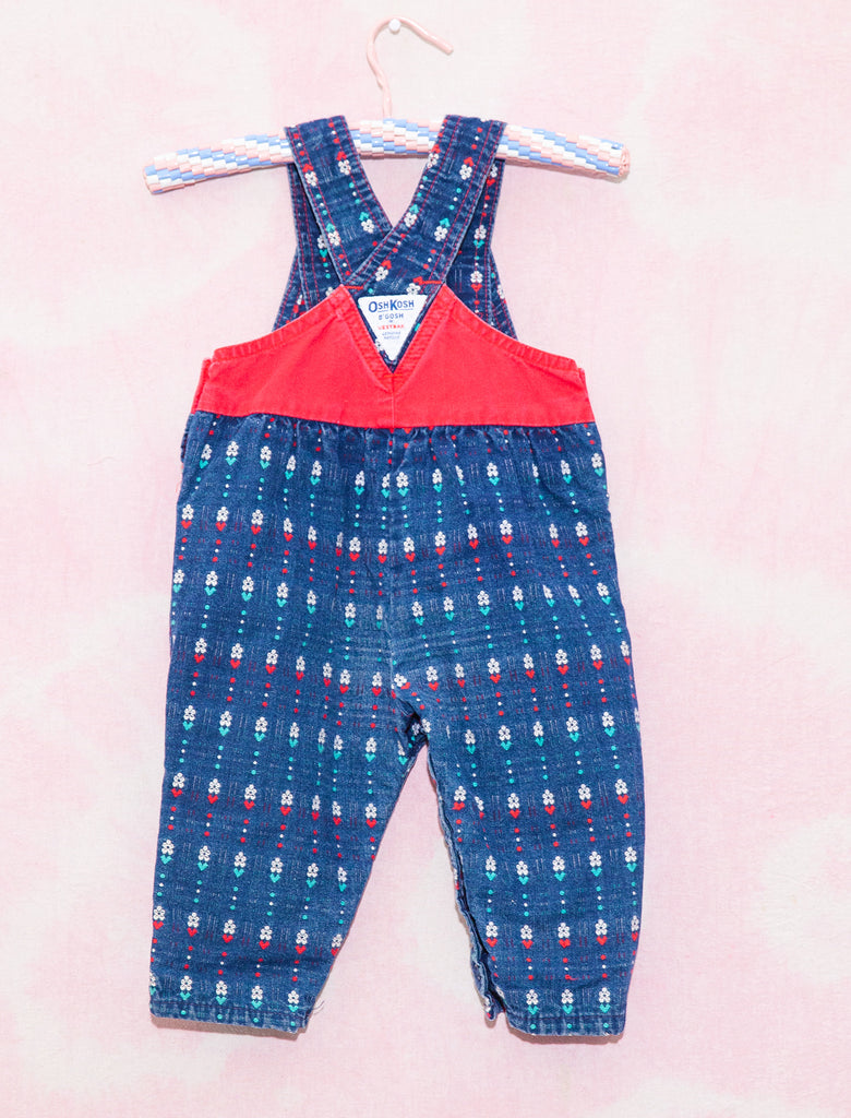 OSHKOSH DENIM BOW OVERALLS - DENIM / DAISY HEARTS - 0-1 YEARS