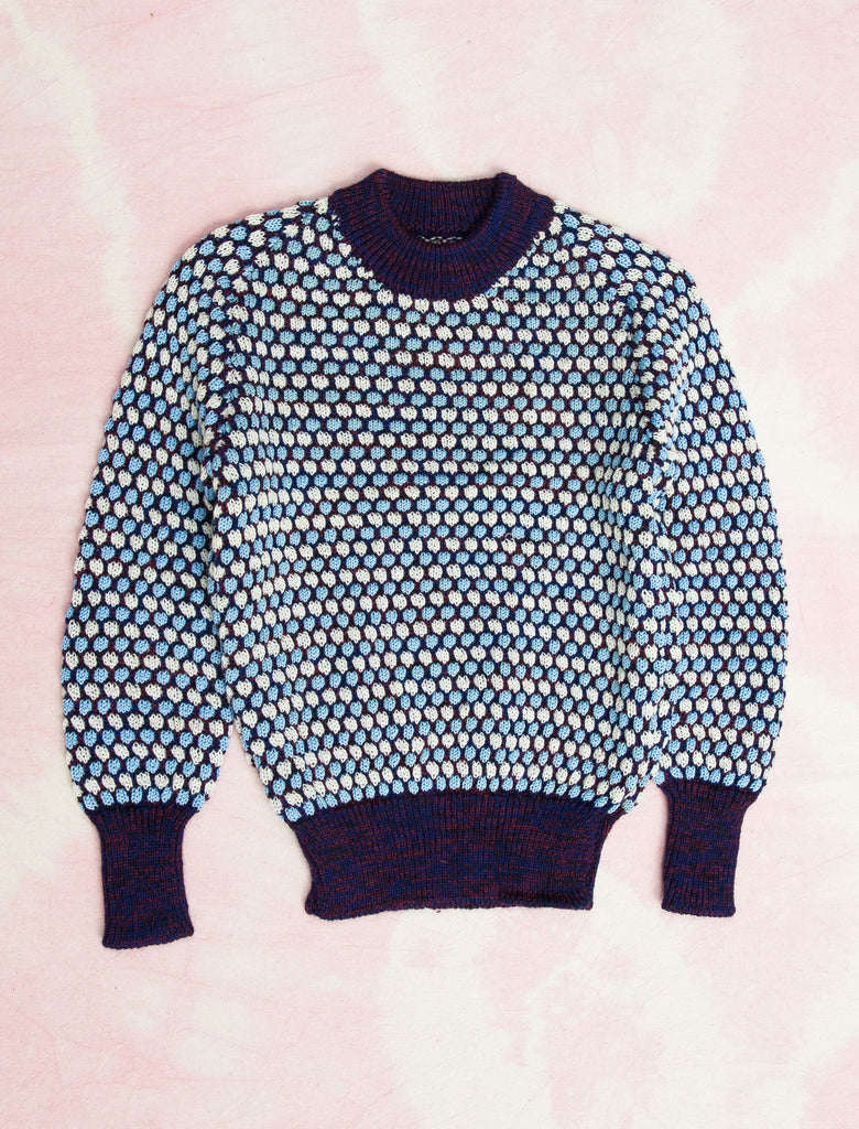 60s WAFFLE KNIT SWEATER - BLUEBERRY - 4-5 YEARS